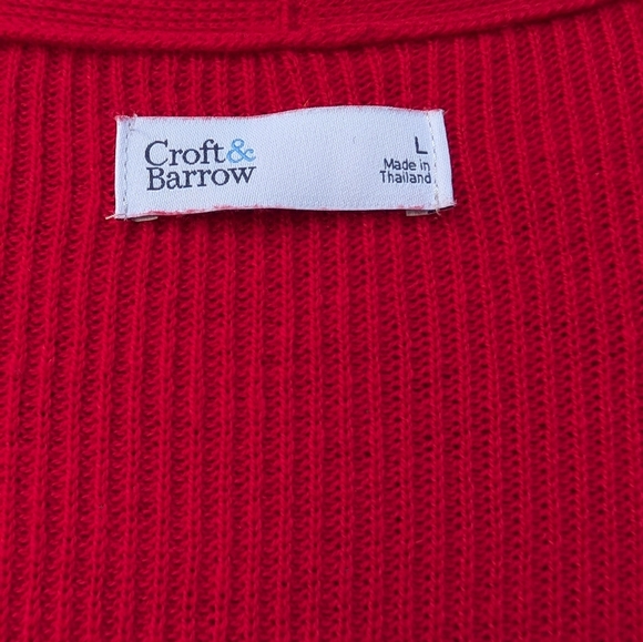 Croft & Barrow Classic Ribbed Open-Front CardiganColor: Red, Size: LARGE (EUC) - Picture 3 of 8